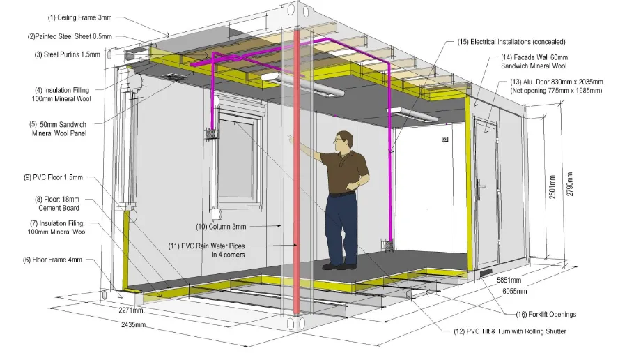 20FT Prefabricated Modular Movable Container House For Mining Camp Offices Labor Dormitory 10