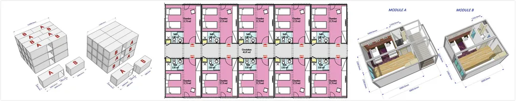 Casa contêiner pré-fabricada modular de estrutura de aço para campo de mineração 0